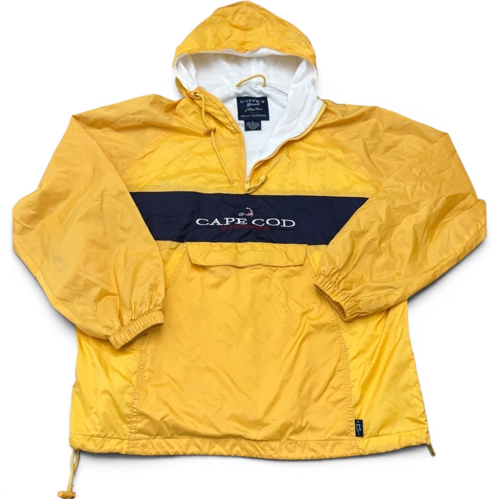 Cuffy's Cape Cod Yellow Navy‎ Colorblock Hooded Anorak Windbreaker Jacket Mens S